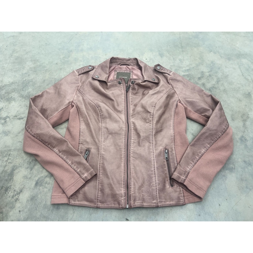 Maurices Moto Jacket Womens Large Mauve Faux Leather Full Zip Streetwear Outdoor